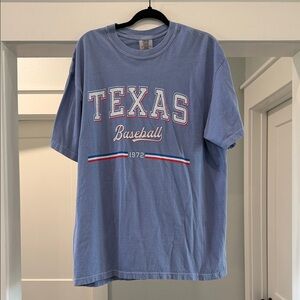 Comfort Colors Light Blue TEXAS Baseball Tee with Red & White Accents